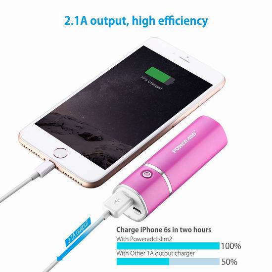  金盒头条：Poweradd Slim2 5000mAh 口红式超便携充电宝 12.99加元！4色可选！