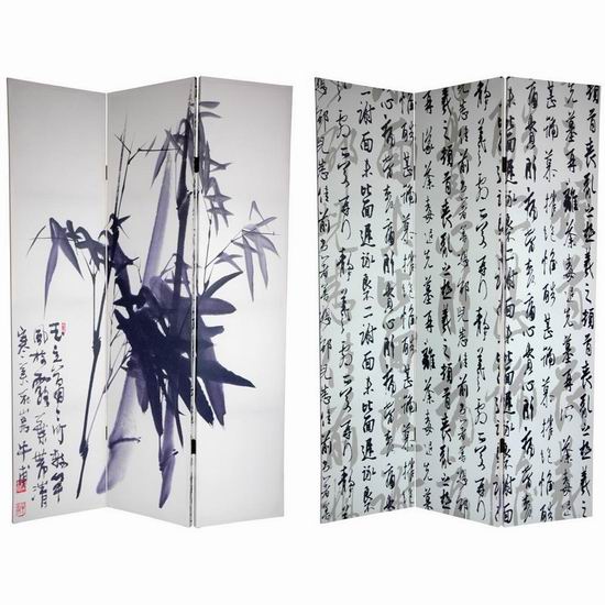  白菜价！历史新低！Oriental Furniture 6英尺 国画+书法 三折式屏风1.9折 57.23加元包邮！