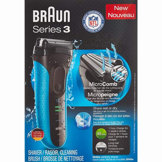  Braun 德国博朗3系 3040S 干湿两用剃须刀7.5折 60加元包邮！