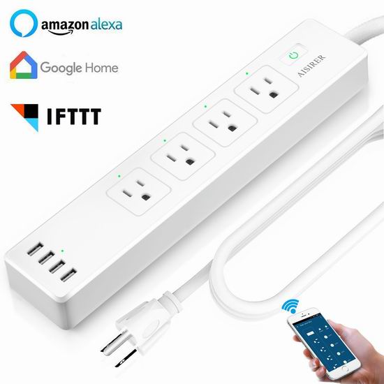  AISIRER 智能WiFi插线板（4插口+4USB充电口） 30.99加元限量特卖并包邮！