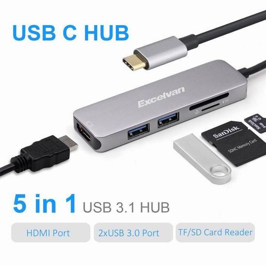  白菜价！历史新低！Excelvan USB-C 四合一/五合一集线器 15.99加元清仓！