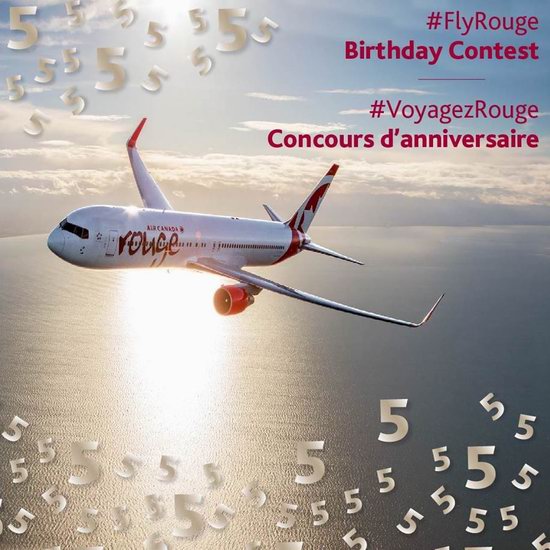  Air Canada 加航 Rouge廉价航空5周年庆！全球航线机票8.5折！