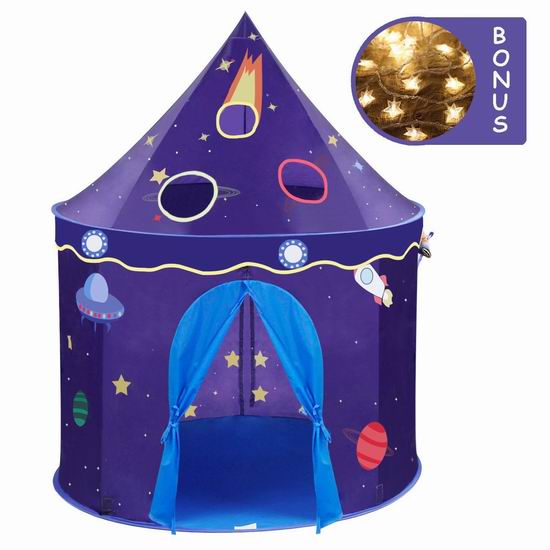  手慢无！Wonder Space 高级弹出式 儿童太空城堡帐篷 36.99加元限量特卖并包邮！送LED装饰灯串！