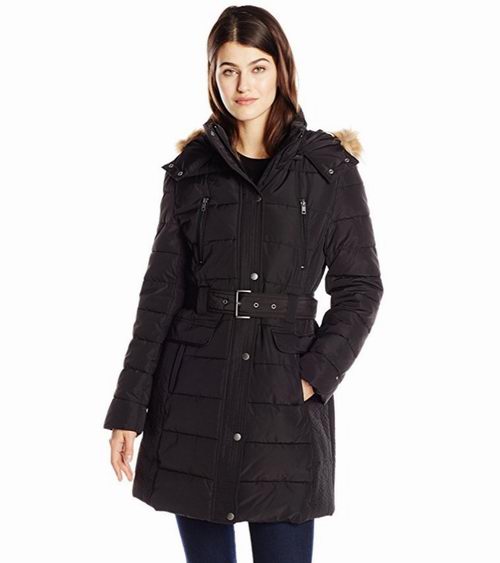  Tommy Hilfiger 女士中长款带帽防寒服 黑色款  64.75加元（S码），原价 415加元，包邮