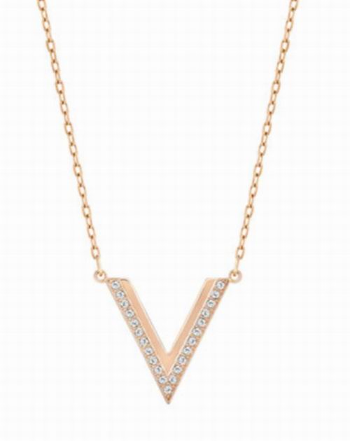  SWAROVSKI Pave 玫瑰金V型水晶吊坠锁骨链 69加元，原价 99加元