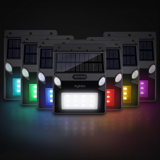  白菜价！历史新低！Aglaia 12 LED 双探头 RGB变色 太阳能防水运动感应灯3折 8.99加元清仓！
