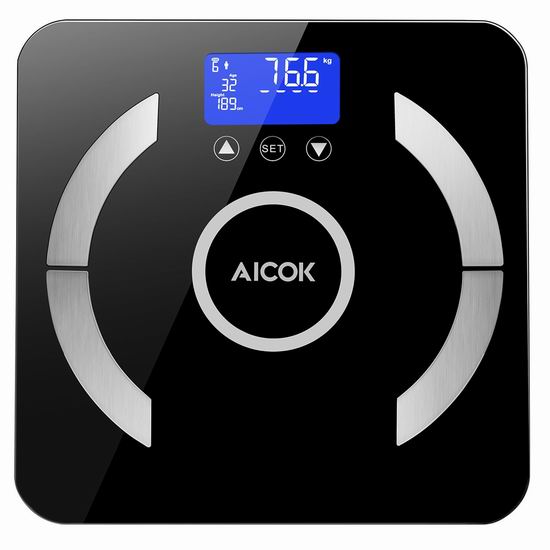  历史最低价！Aicok 高精度智能体脂/体重分析秤 23.09加元！免税！
