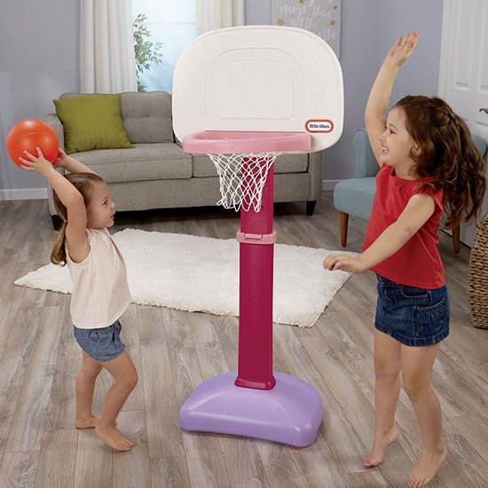  Little Tikes 小泰克 EasyScore 儿童成长型 粉红色篮球架+3篮球 34.97加元！