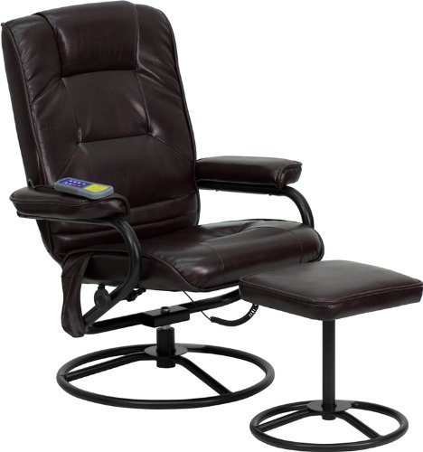  近史低价！Flash Furniture BT-703-MASS-BN-GG 皮制舒适按摩躺椅+脚踏5.3折 184.78加元包邮！