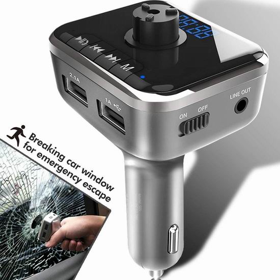  历史新低！Heiyo 蓝牙无线 车载FM调频转换器+MP3播放器+免提电话+USB充电+破窗器3.3折 9.99加元清仓！