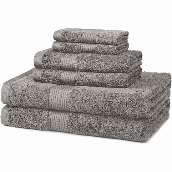 AmazonBasics 纯棉防褪色浴巾+毛巾6件套 26.41加元起！6色可选！