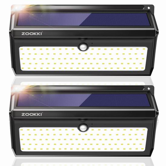  ZOOKKI 100 LED 2000流明 超亮 太阳能运动感应灯2件套 32.71加元限量特卖并包邮！