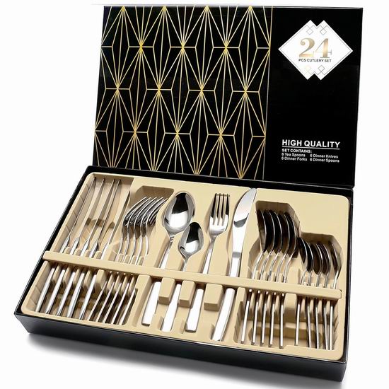  HOBO Silverware 高档镜面抛光 刀叉勺24件套 27.99加元限量特卖！