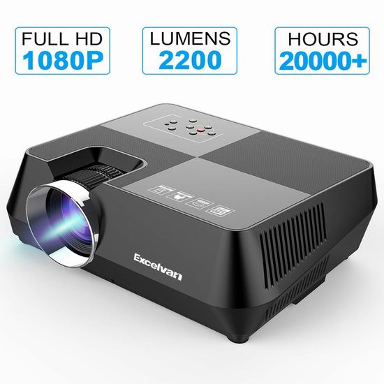  白菜价！Excelvan 2200流明 1080P 家庭影院投影仪2.8折 61.99加元清仓并包邮！