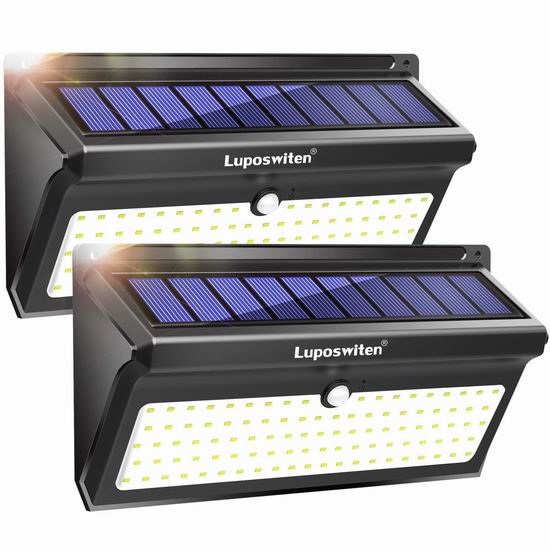  Luposwiten 100 LED 2000流明 超亮 太阳能运动感应灯2件套 31.99加元限量特卖并包邮！