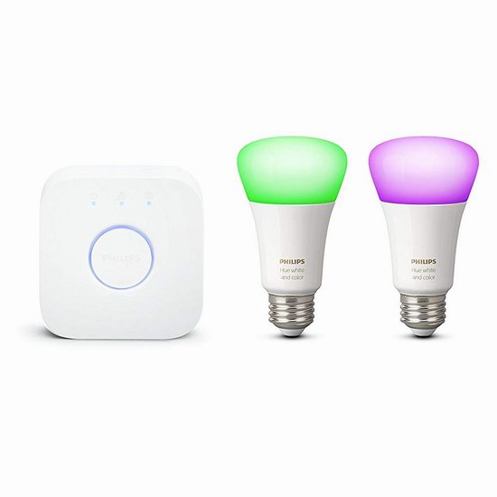  历史新低！Philips 飞利浦 537019 Hue White & Colour A19 智能焕彩家庭照明系统初始套装5.1折 96.81加元包邮！