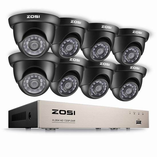  ZOSI HD-TVI 1080N/720P 8路高清监控系统 175.09加元限量特卖并包邮！