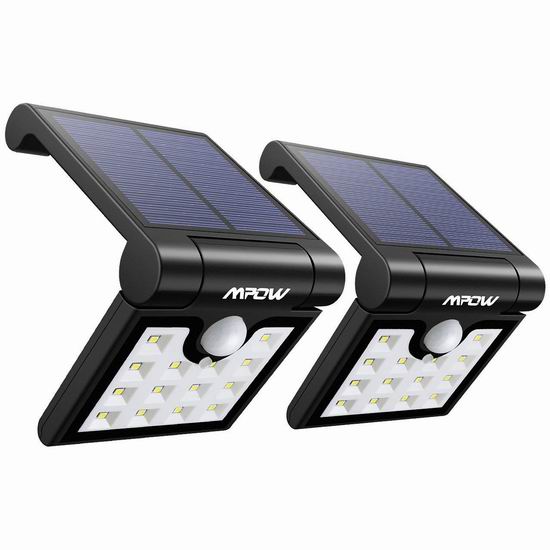  历史新低！Mpow 14 LED 太阳能防水运动感应灯2件套3.6折 14.44加元限量特卖！