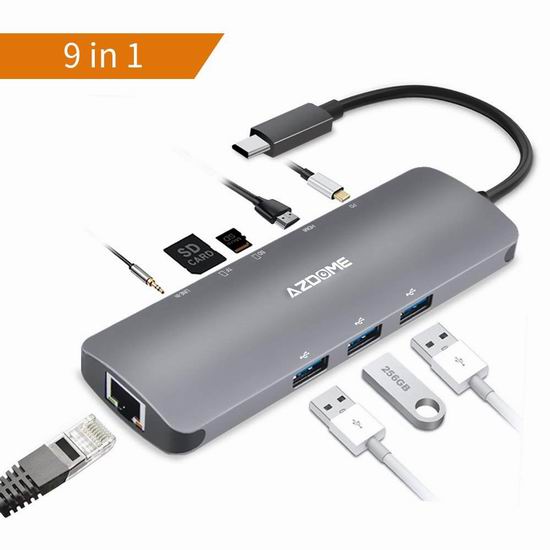  AZDOME USB C Hub 九合一集线器 23.98加元限量特卖并包邮！