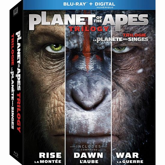  金盒头条：历史最低价！《Planet Of The Apes Trilogy 猩球崛起》蓝光影碟版电影合集 19.99加元！