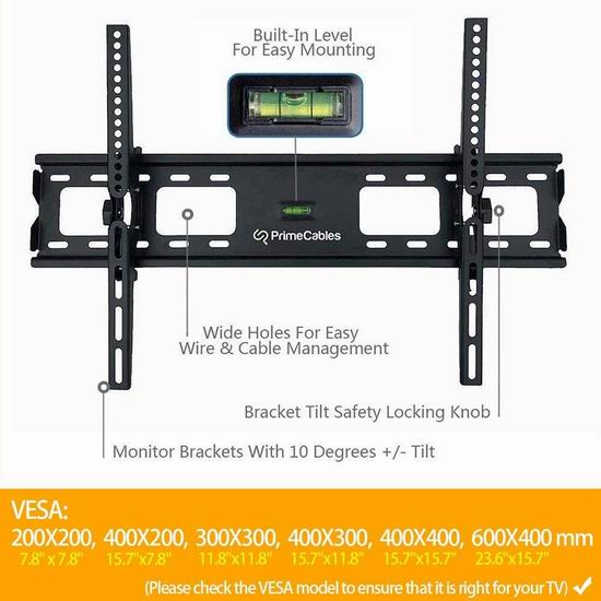  PrimeCables 30-70英寸 壁挂式 可倾斜 电视支架 12.59加元限量特卖！