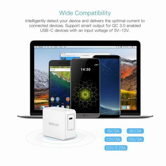  历史新低！dodocool USB Type-C 45瓦大功率 多用途 智能快速充电器/笔记本电源3.8折 17.99加元！
