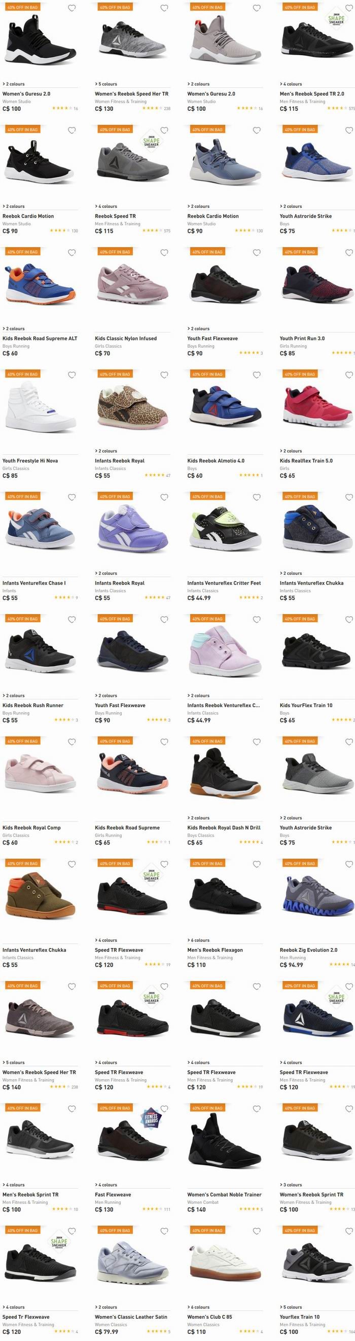 Reebok VIP大促！精选新款成人儿童运动鞋、运动服饰全部6折+包邮！折后低至7.2加元！