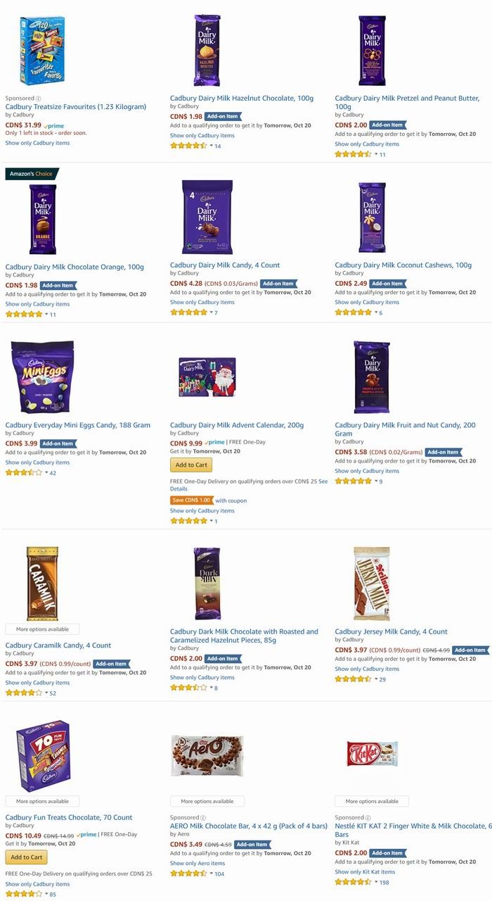 精选 Cadbury吉百利巧克力零食 1.98加元起特卖！