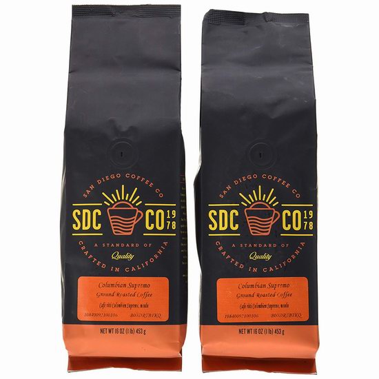  历史新低！San Diego Coffee Columbian Supreme 烤咖啡豆2磅3.1折 9.22加元清仓！