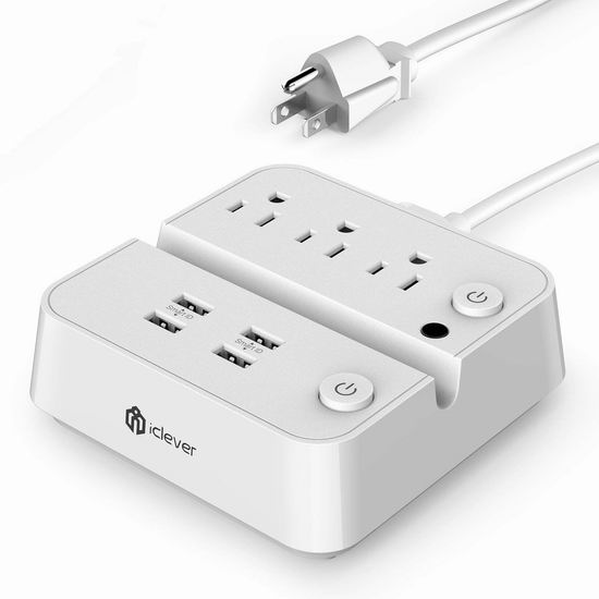  iClever BoostStrip IC-BS02 3 插座 + 4 USB智能充电 电涌保护插线板 16.99加元限量特卖并包邮！