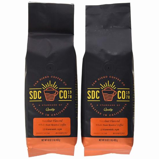  历史新低！San Diego Coffee 榛子口味 烤咖啡豆2磅3.2折 10.06加元清仓！