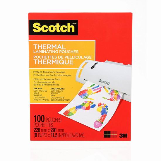  Scotch 9 x 11.5英寸 塑封膜100件套5.6折 19.8加元！