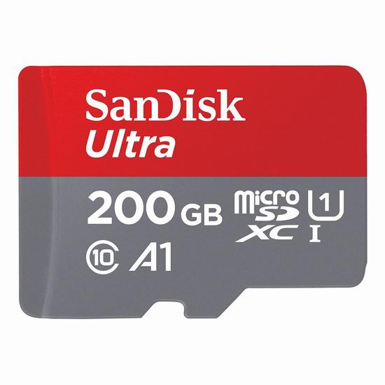  SanDisk 闪迪 Class10 Ultra 至尊高速 200GB Micro SDHC/TF储存卡5.2折 56.5加元！送TF转SD适配器！