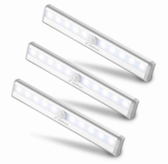  手慢无！Zanflare 10 LED 室内运动感应灯/壁橱灯3件套 17.39加元限量特卖！2件套11.99加元！