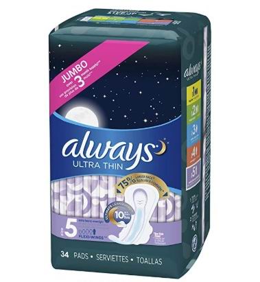  Always 护翼超薄超吸 夜用卫生巾（34片）7.59加元