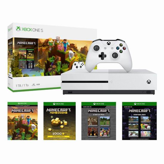  速抢！黑五专享！历史新低！Xbox One S 1TB 家庭娱乐游戏机+《Minecraft Creators游戏》套装6折 229.95加元包邮！