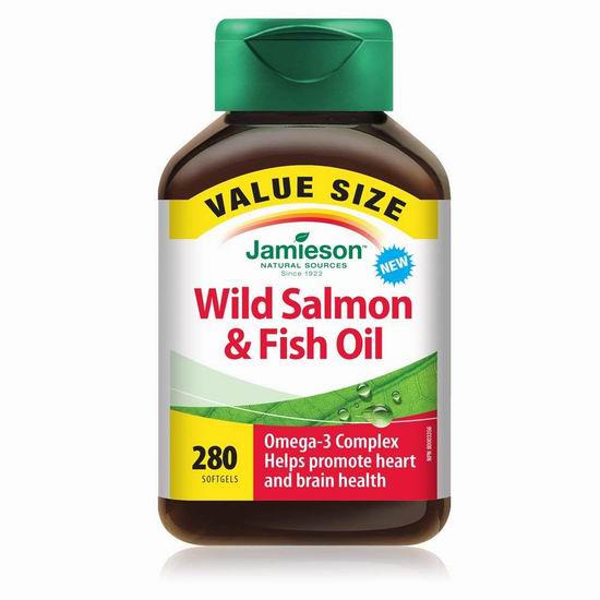  白菜价！Jamieson 健美生 野生三文鱼油 Omega-3胶囊（280粒）超值装3.8折 13.29加元！