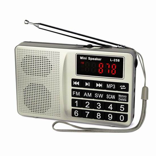  Retekess L-258 多功能 SW AM FM收音机/mp3播放器3.4折 13.59加元限量特卖并包邮！