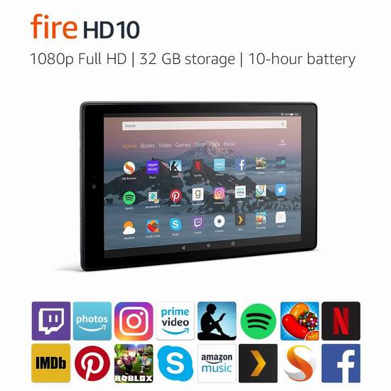  金盒头条：历史新低！Fire HD 10 10英寸平板电脑（32GB/64GB） 129.99-169.99加元包邮！2色可选！