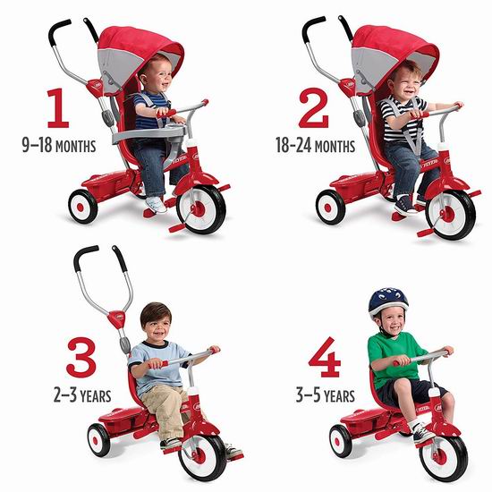  Radio Flyer 红爵士 四合一 儿童三轮推车 147.66加元，原价 210.95加元，包邮！遛娃神器！