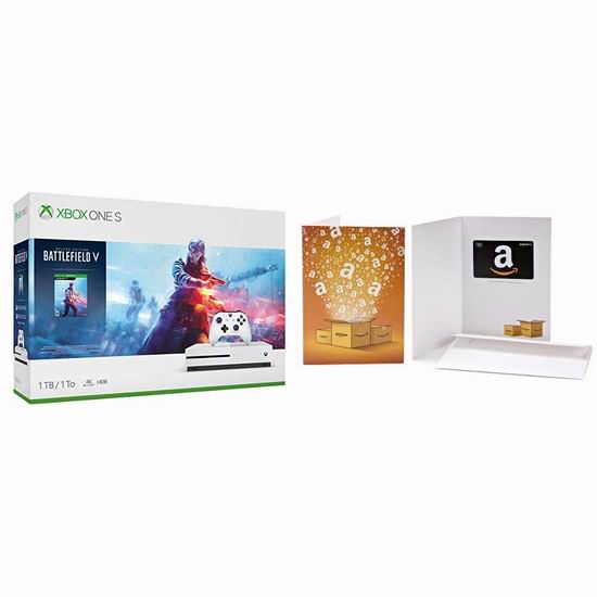  折扣升级！历史新低！Xbox One S 1TB 家庭娱乐游戏机+《Battlefield V 战地5游戏》套装 279.99加元包邮！《NBA 2K19》套装仅售249.99加元！