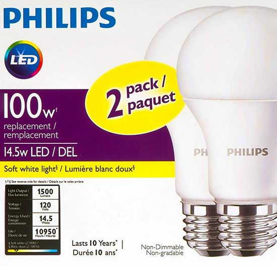  金盒头条：历史新低！精选3款 Philips 飞利浦 100瓦等效 LED节能灯泡5.8折 8.7加元起！