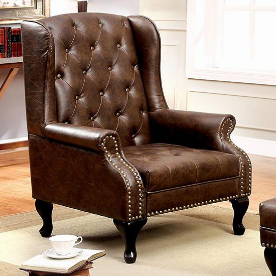  历史新低！Furniture of America Elmas 豪华复古棕色单人沙发3.4折 326.17加元包邮！