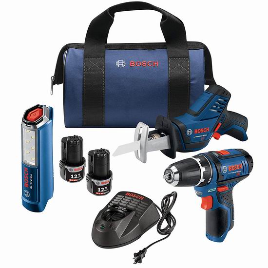  Bosch 博世 GXL12V-310B22 12V Max 无绳电钻 + 无绳往复式电锯 + 工作灯3件套 185.37加元包邮！
