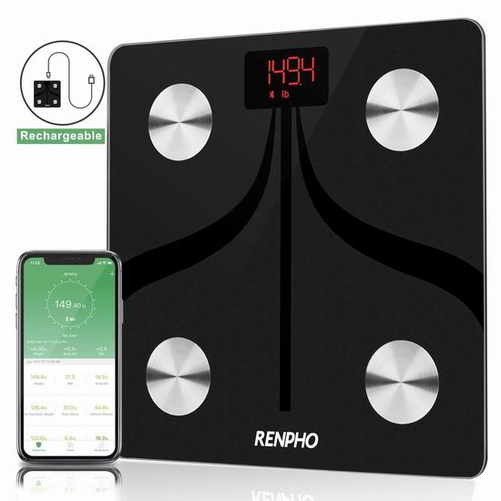  RENPHO 可充电 智能蓝牙无线 体脂/体重秤 30.98加元限量特卖并包邮！