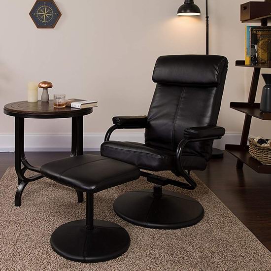  Flash Furniture 黑色皮制舒适躺椅+脚踏5.6折 162.63加元包邮！