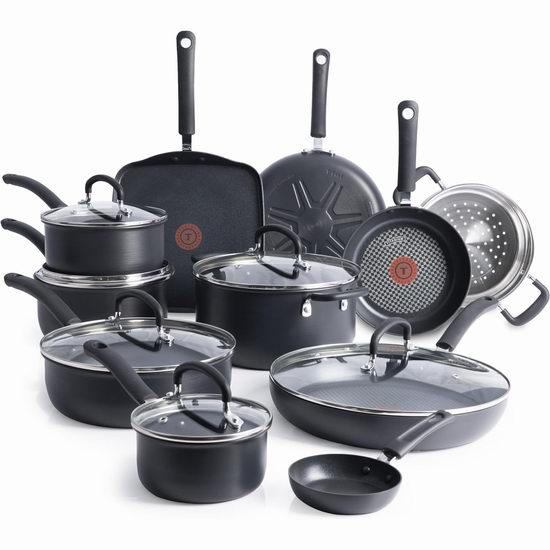  近史低价！T-fal E918SH 终极硬质阳极化红点不粘底锅具17件套4.7折 169.99加元包邮！会员专享！