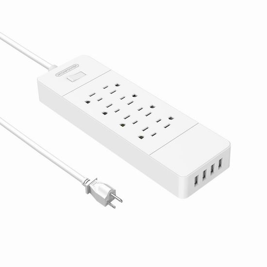  NTONPOWER Smart 8 插座 + 4 USB智能充电 电涌保护插线板 19.59加元限量特卖！