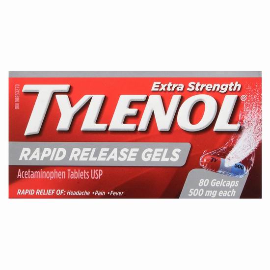  Tylenol 泰诺 Rapid Release 加强版 退烧止痛 快速缓释片（500mg x 80粒）11.36加元（原价 13.49加元）！