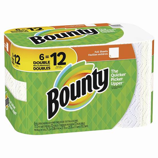  Bounty 双层厨房用纸6卷 14.23加元+包邮！